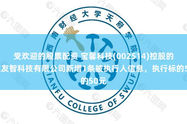 受欢迎的股票配资 宝馨科技(002514)控股的南京友智科技有限公司新增1条被执行人信息，执行标的50元