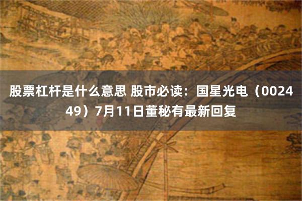 股票杠杆是什么意思 股市必读：国星光电（002449）7月11日董秘有最新回复